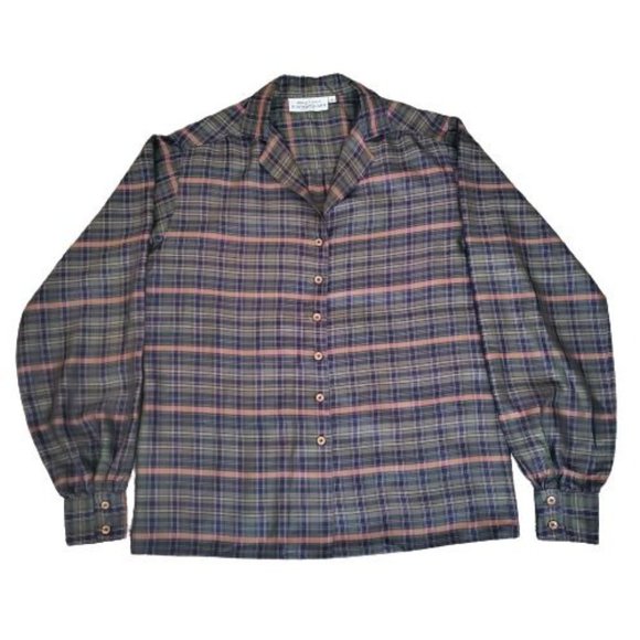 Albert Lewis For Tudor Square Vintage-Retro Green Plaid Long Sleeve Shirt Size 8 - Picture 3 of 11